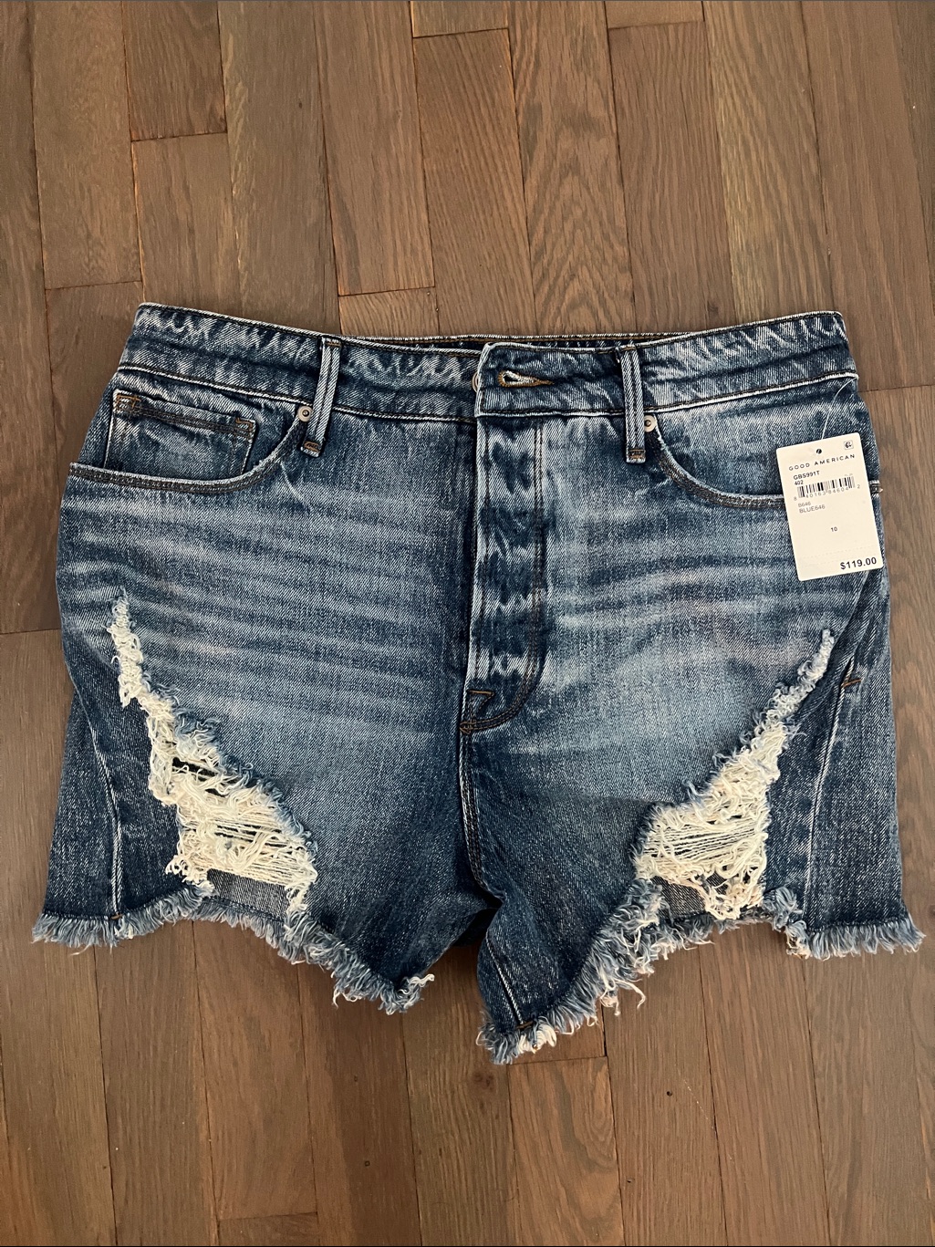 Good American Frayed Distressed Denim Shorts - Blue